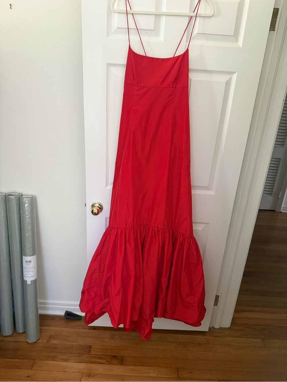STAUD Red Maxi Dress Skirt with Spaghetti Straps